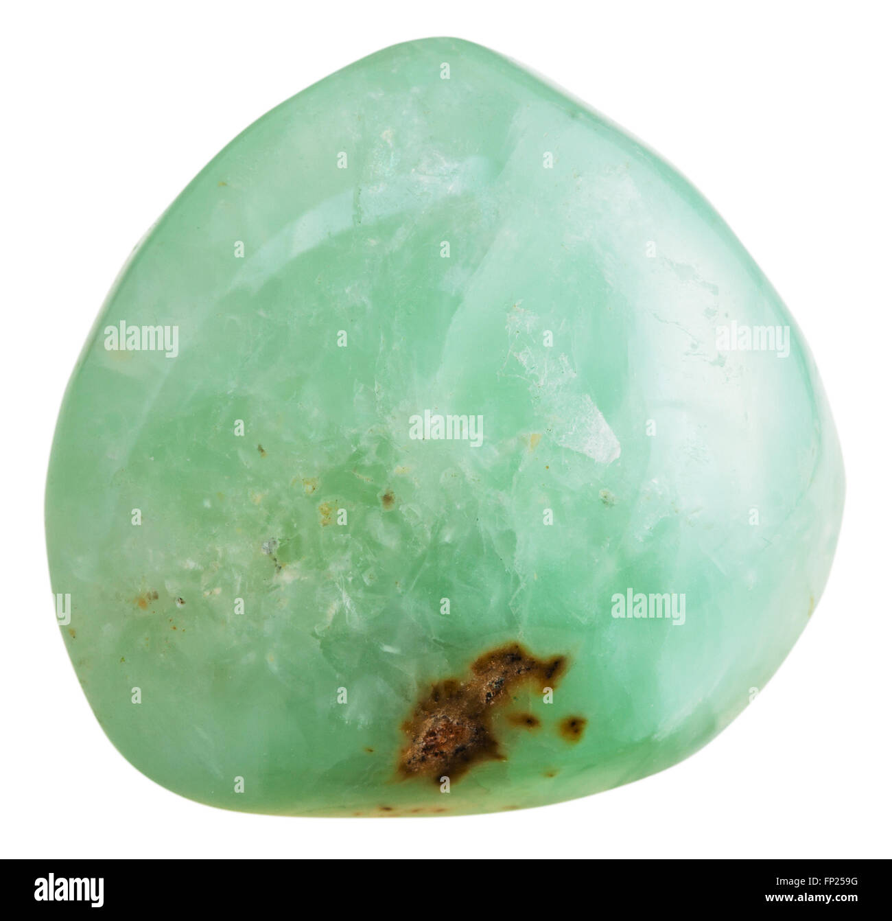 macro shooting of natural gemstone - tumbled Prehnite mineral gem stone isolated on white background Stock Photo