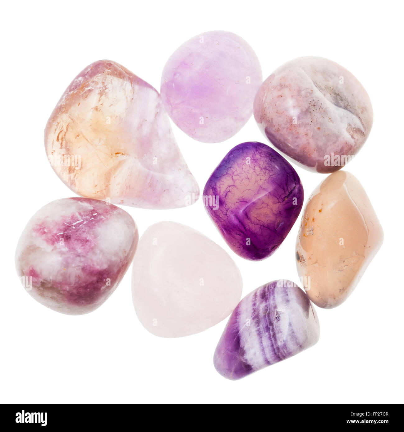 pile of pink and violet natural mineral gemstones isolated on white  background Stock Photo - Alamy