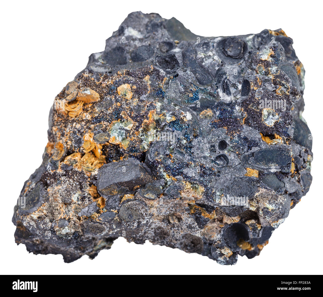 macro shooting of natural rock specimen - hematite (iron ore) with magnetite crystals in form of Pisolite mineral stone from iso Stock Photo