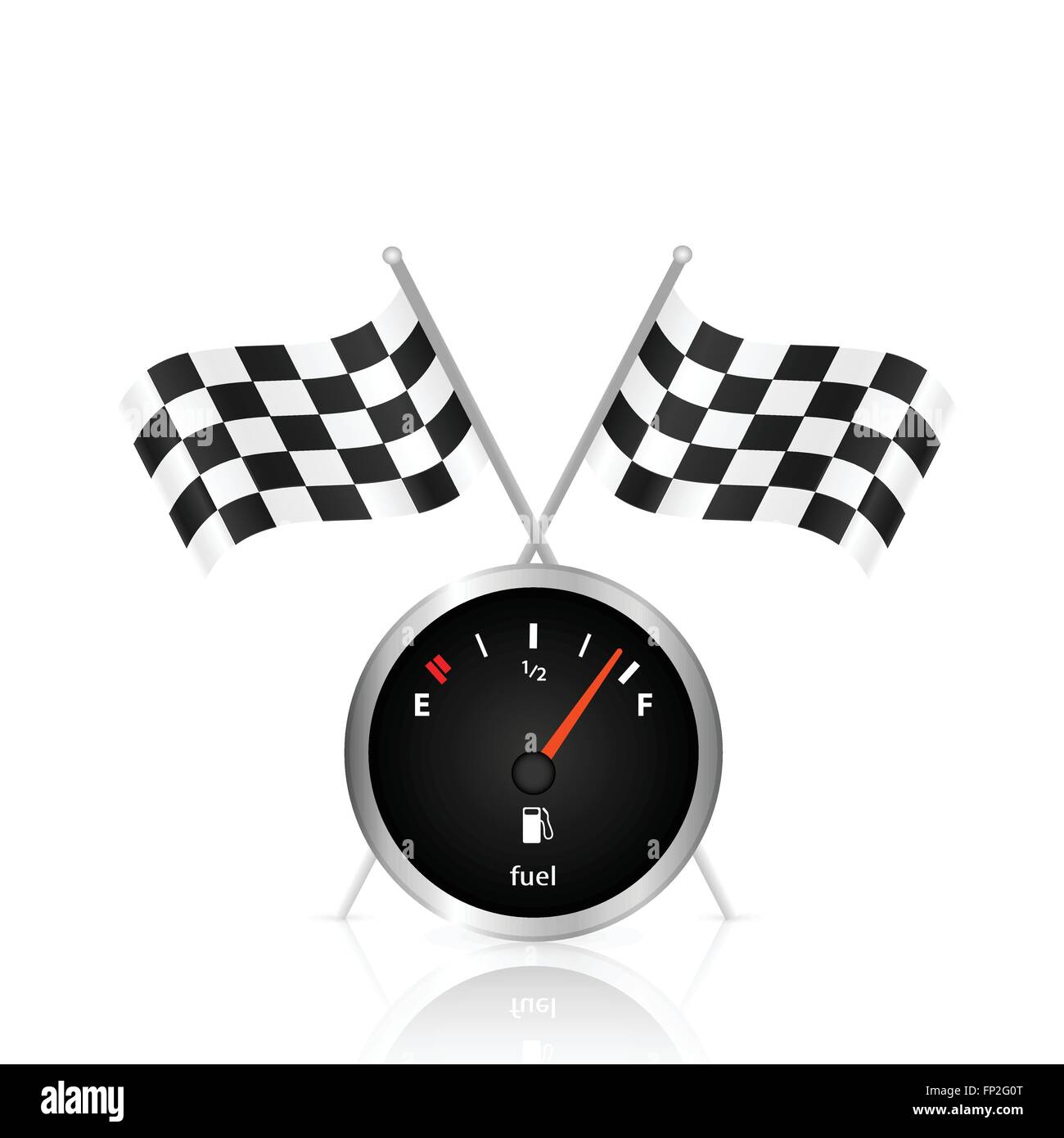 Illustration of a gas gage and checkered flags isolated on a white background. Stock Vector