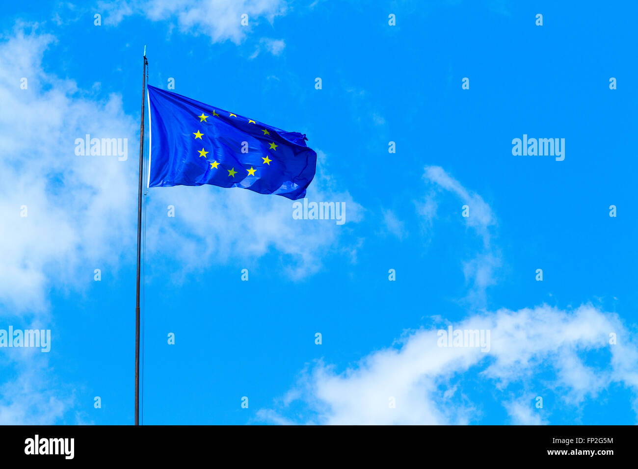 European Union flag flying in the sky Stock Photo