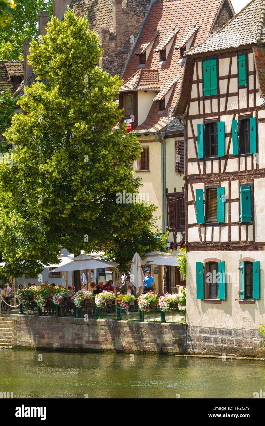 Half-timbered houses along the River Ill in the Petite France Strasbourg, Alsace, France Stock Photo