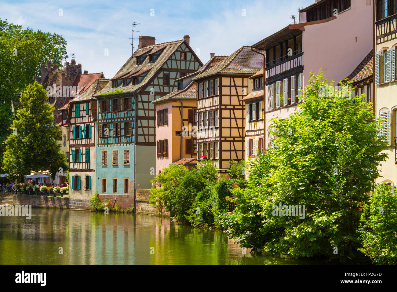 Half-timbered houses along the River Ill in the Petite France Strasbourg, Alsace, France Stock Photo
