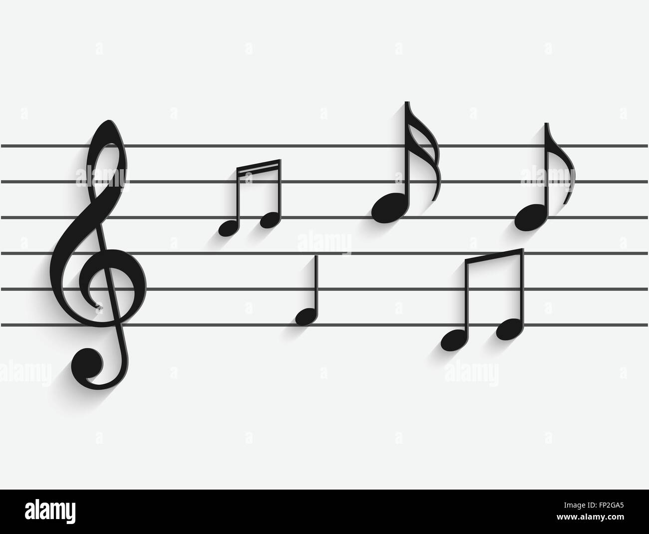Illustration of paper musical notes against a light background Stock