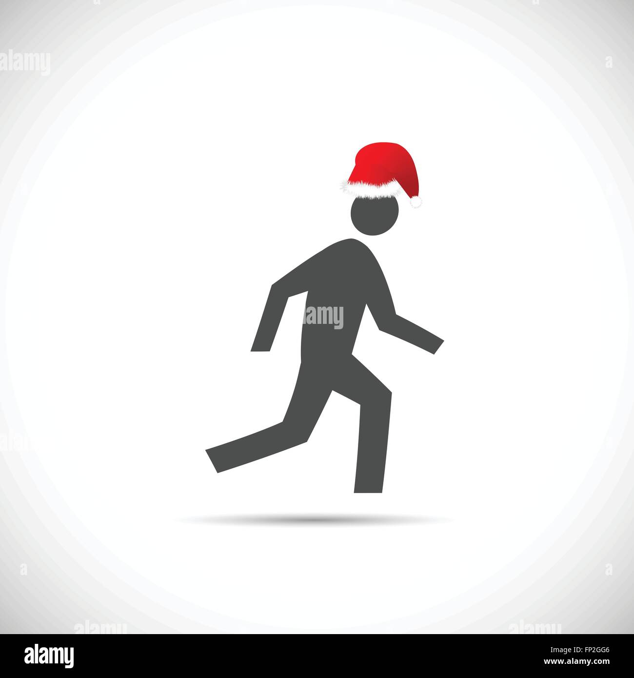 Illustration of a running figure with Christmas hat isolated on a white
