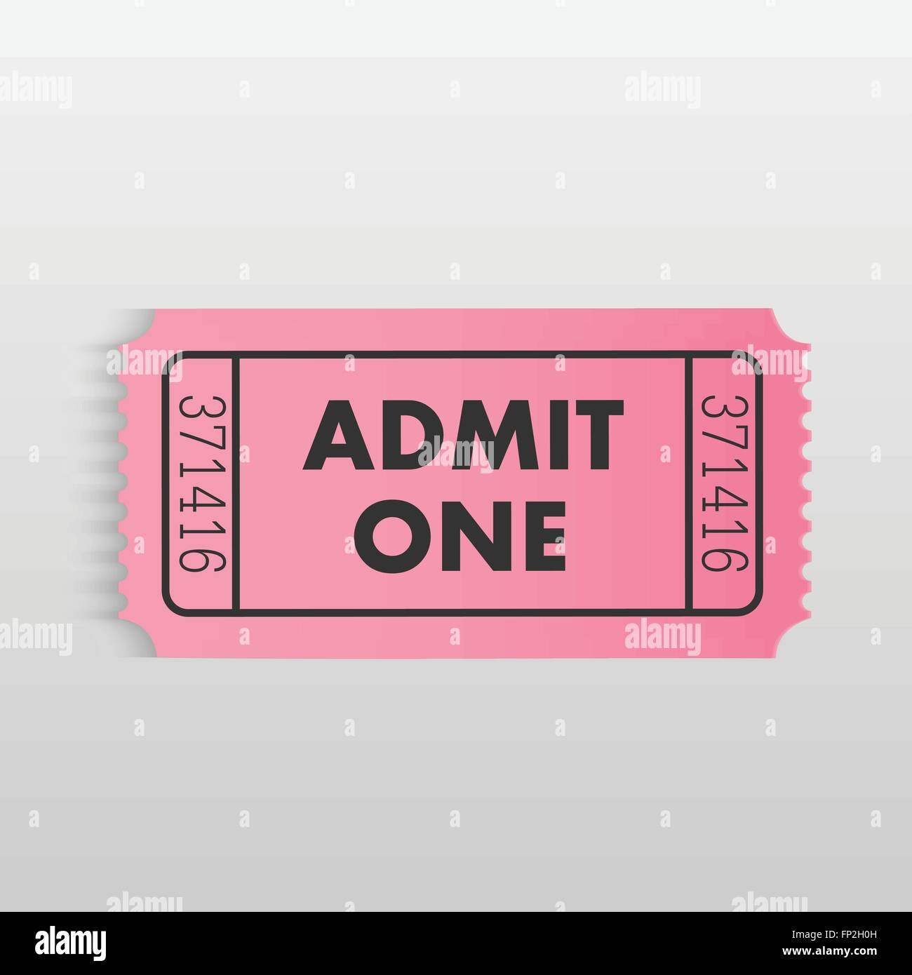 Illustration of a colorful pink admit one ticket isolated on a white background. Stock Vector