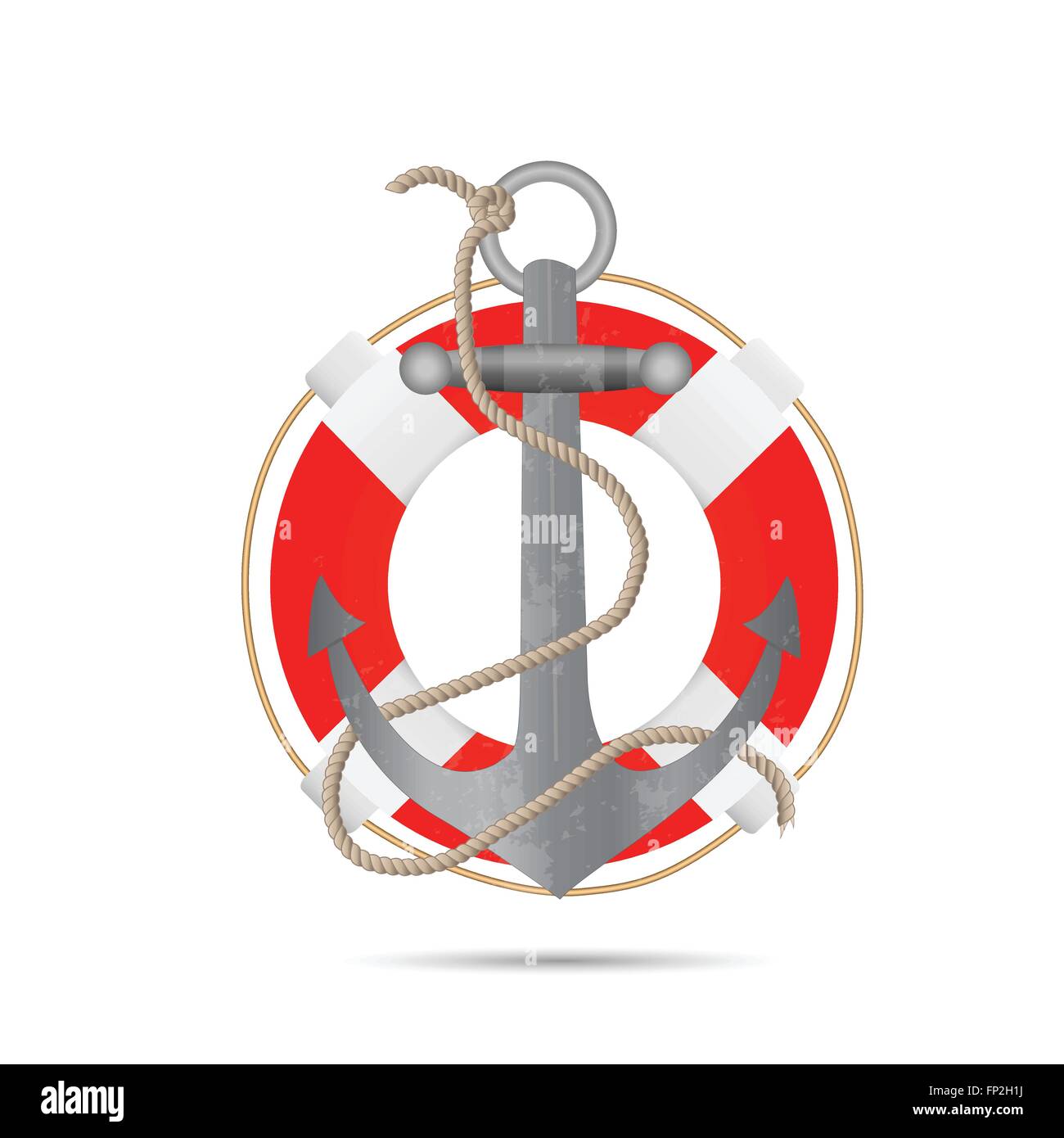 Illustration of an anchor and life preserver isolated on a white