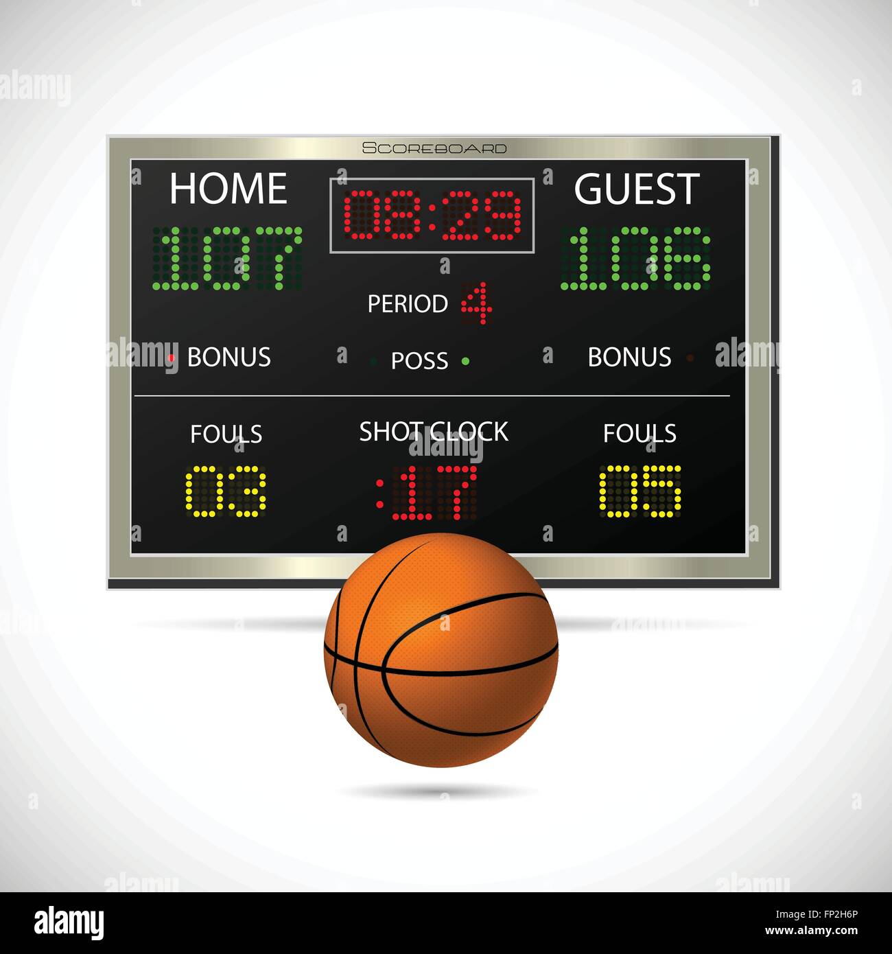 Illustration of a basketball and scoreboard isolated on a white