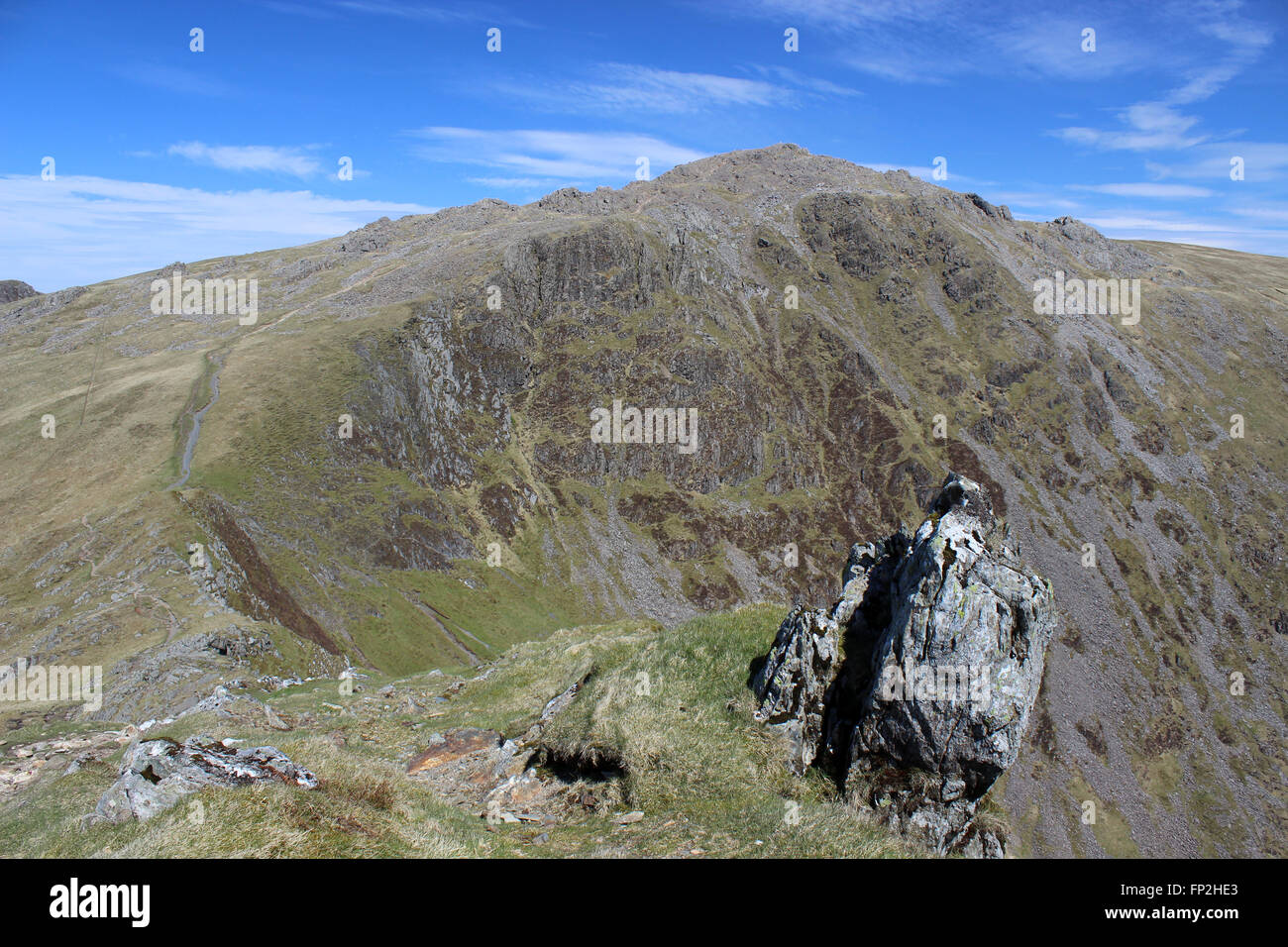Summit of Cadair Idris mountain viewed from craig cau ridge Wales Stock Photo