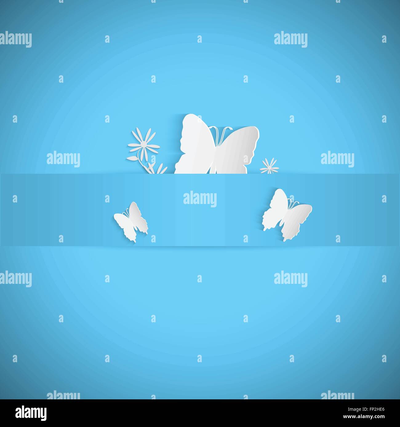 Illustration of a colorful background with paper butterflies and ...
