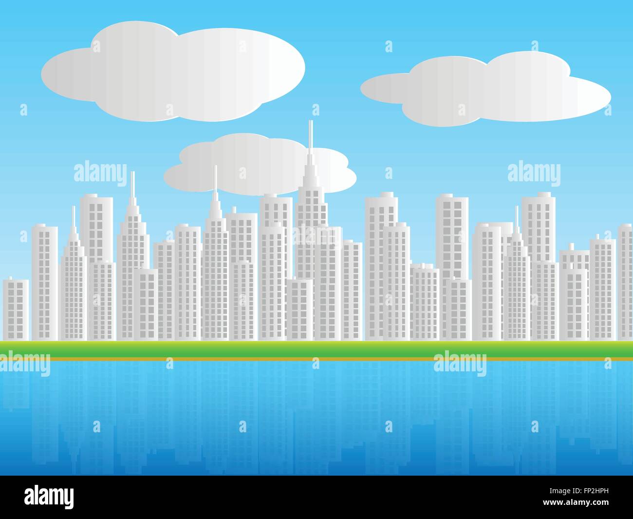 Illustration of a city skyline with water and sky background Stock ...