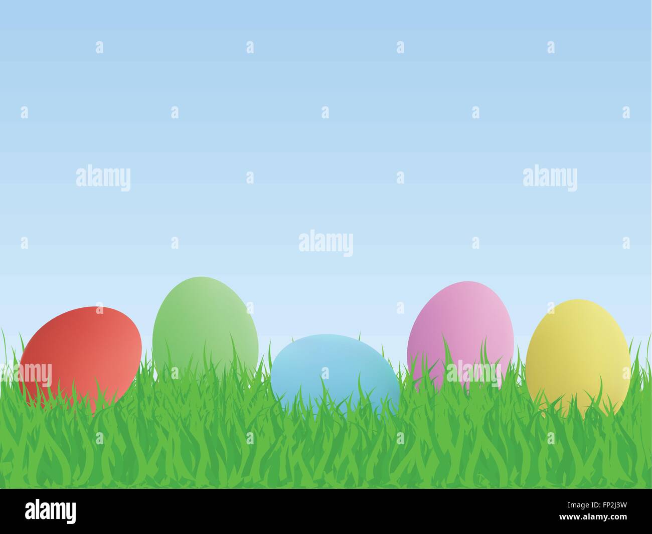 Illustration of easter eggs on grass with a blue sky background Stock ...