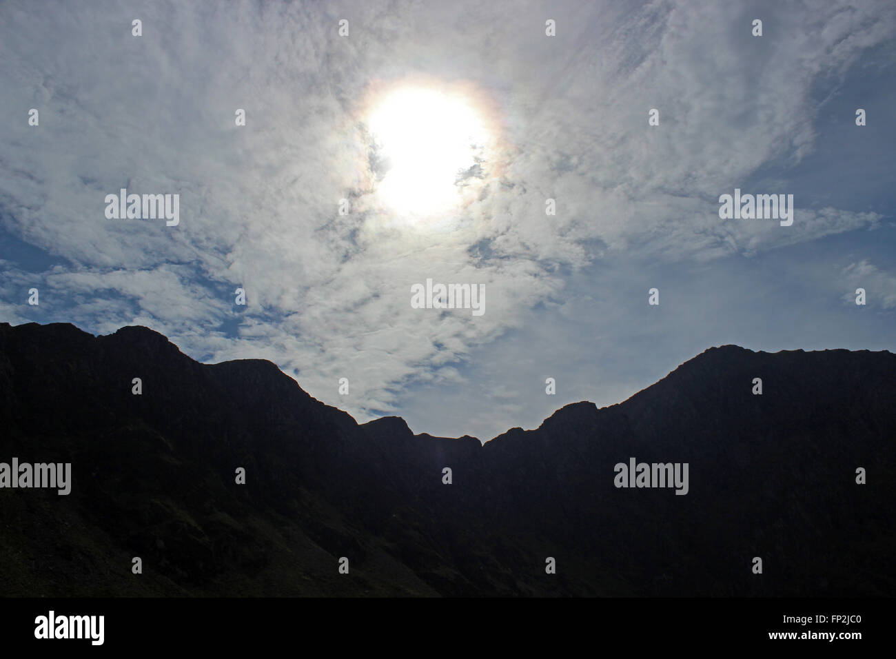 Silhouette of craig cau ridge on Cadiar Idris Stock Photo