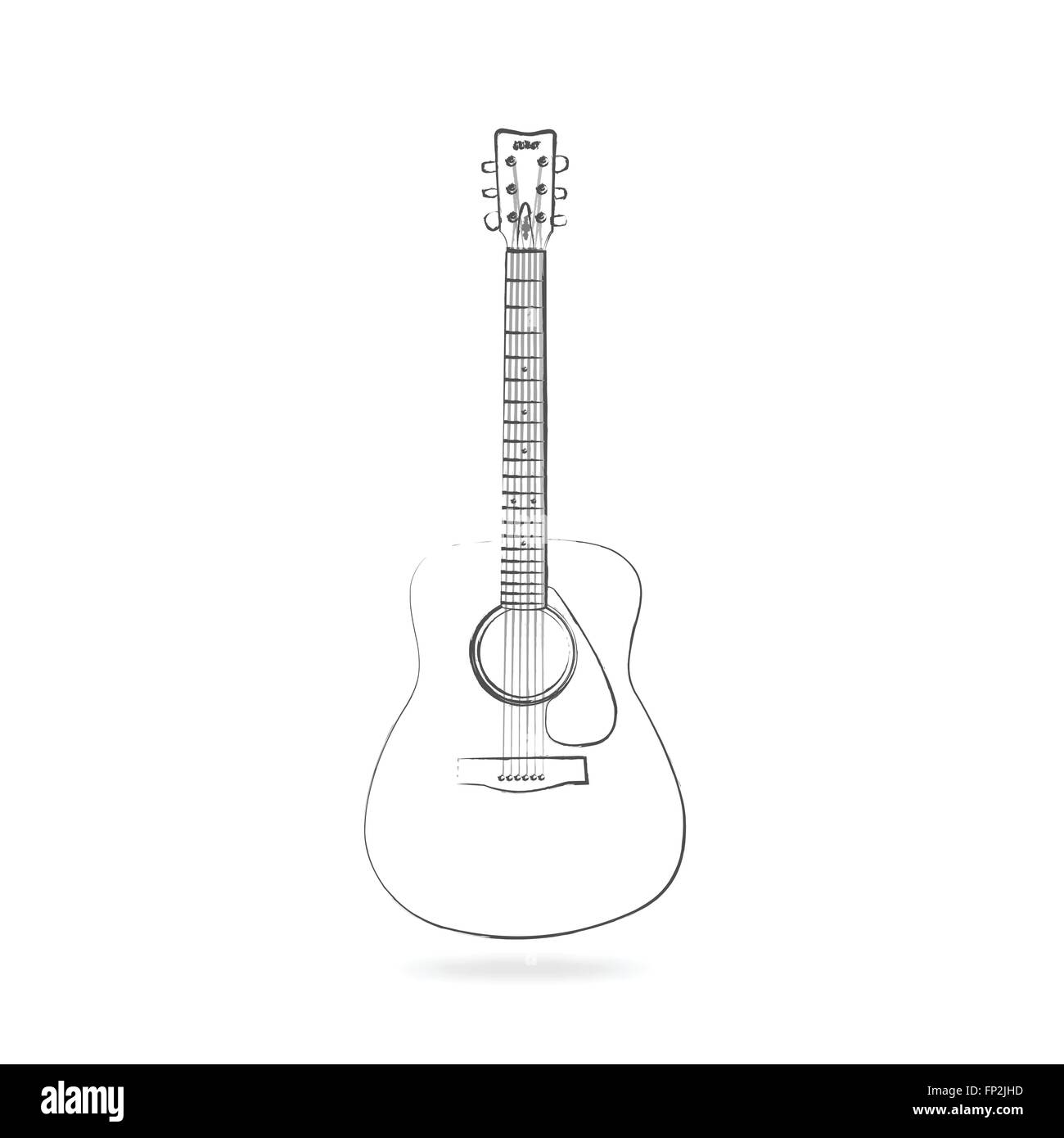 Drawing of an acoustic guitar isolated on a white background. Stock Vector