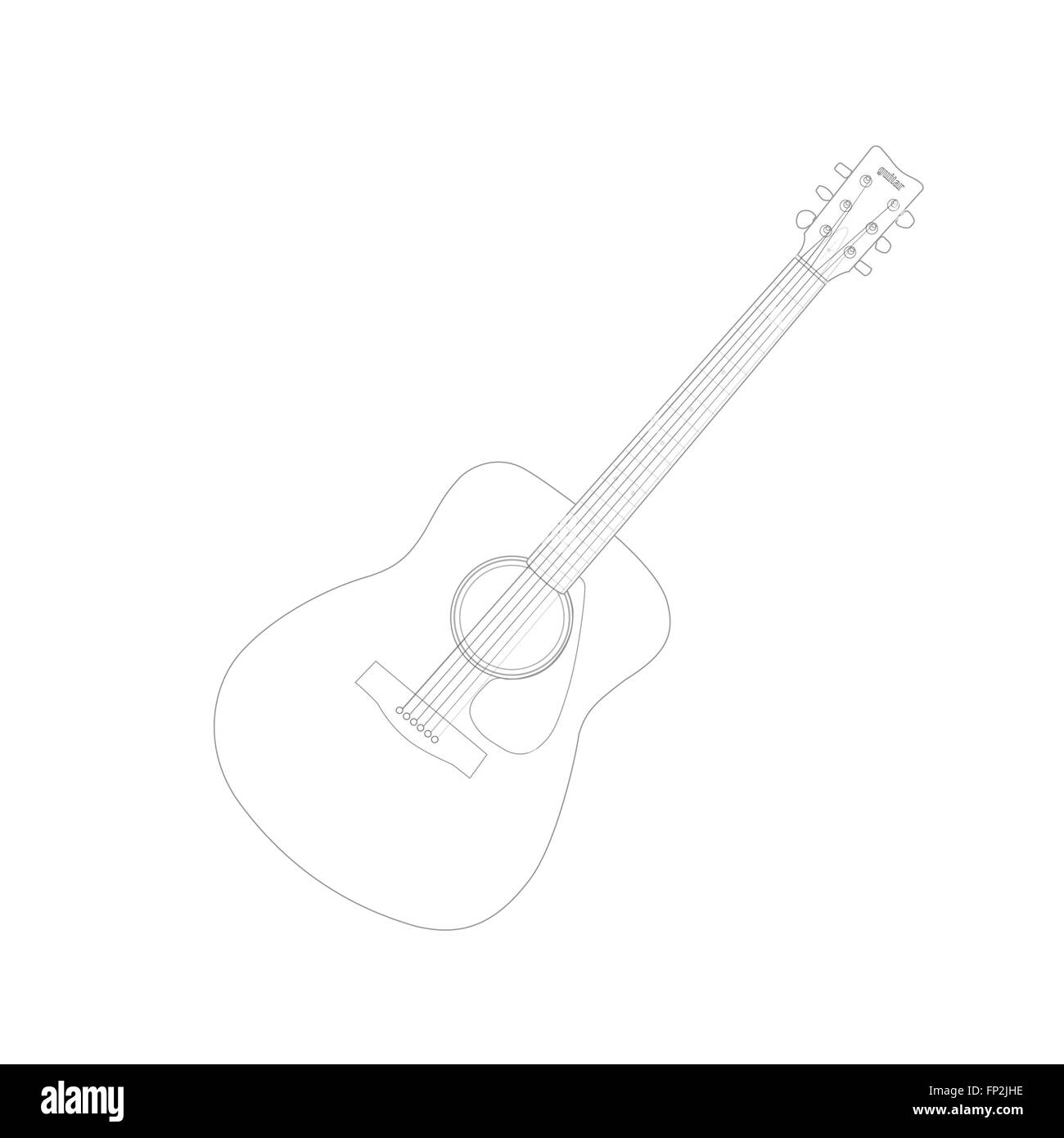Vector Illustration of an acoustic guitar drawing isolated on a white background. Stock Vector