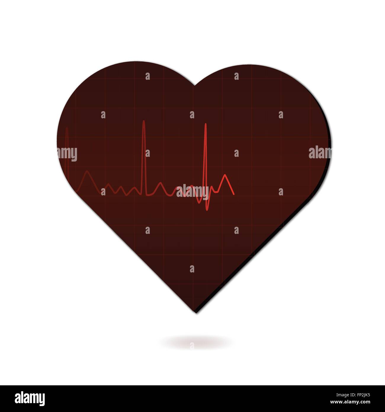 Image of a medical monitor in the shape of a heart isolated on a white background. Stock Vector