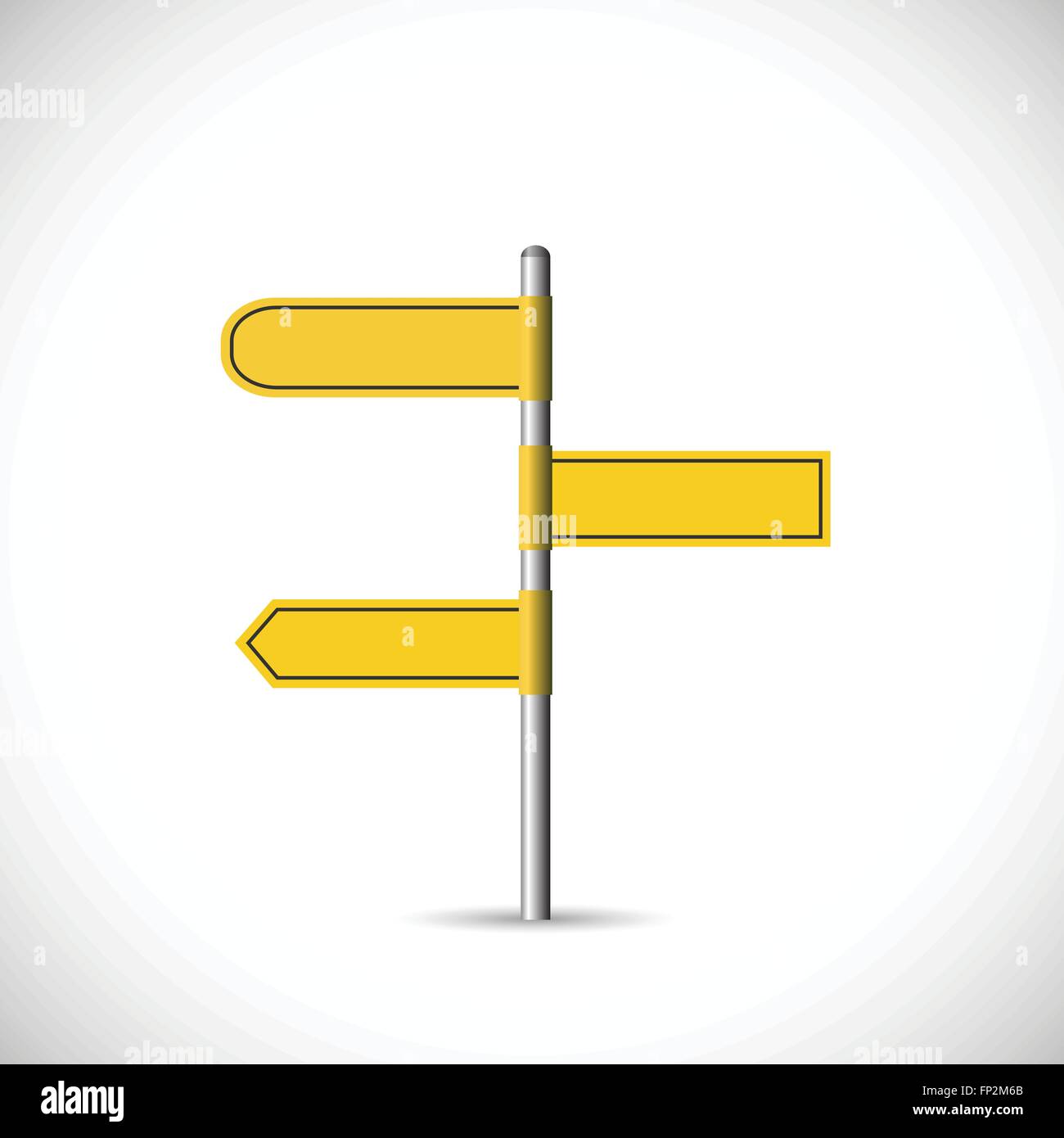 Illustration of a blank yellow signpost isolated on a white background. Stock Vector