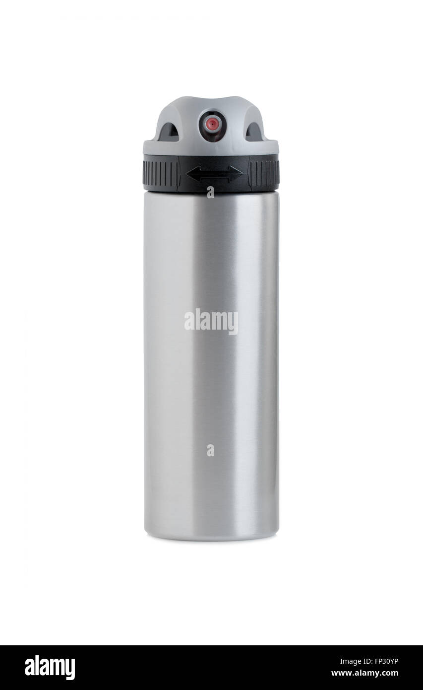 Aluminum bottle Spray with Spray nozzle switch lock On&Off, isolated on