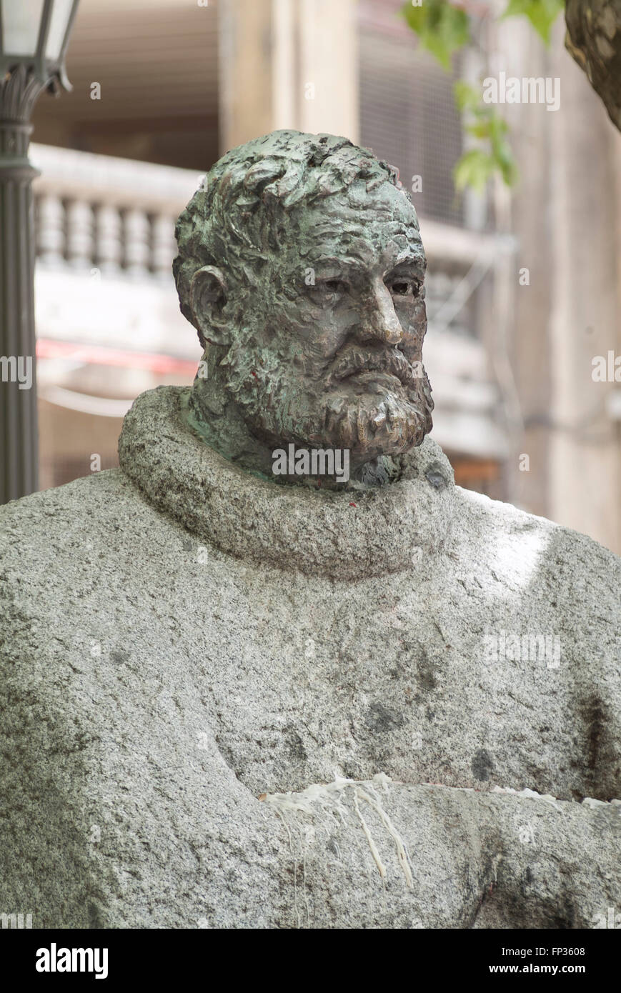 Bronze sculpture of Ernest Hemingway, statue, 1968, detail, Pamplona, Navarra Province, Spain Stock Photo