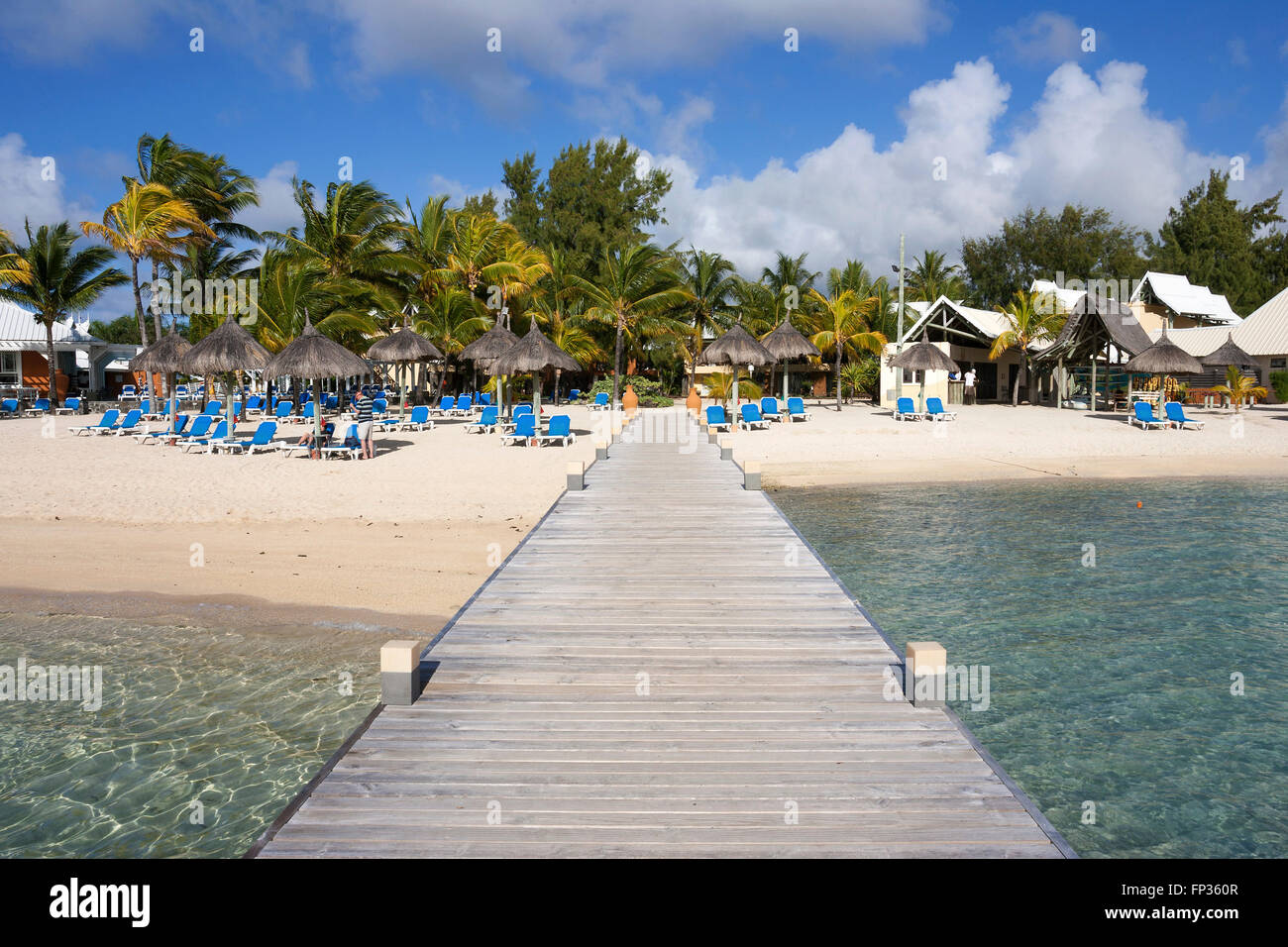 Boardwalk in the sea at palm beach Le Preskil Beach Resort, Mahebourg, Mauritius Stock Photo
