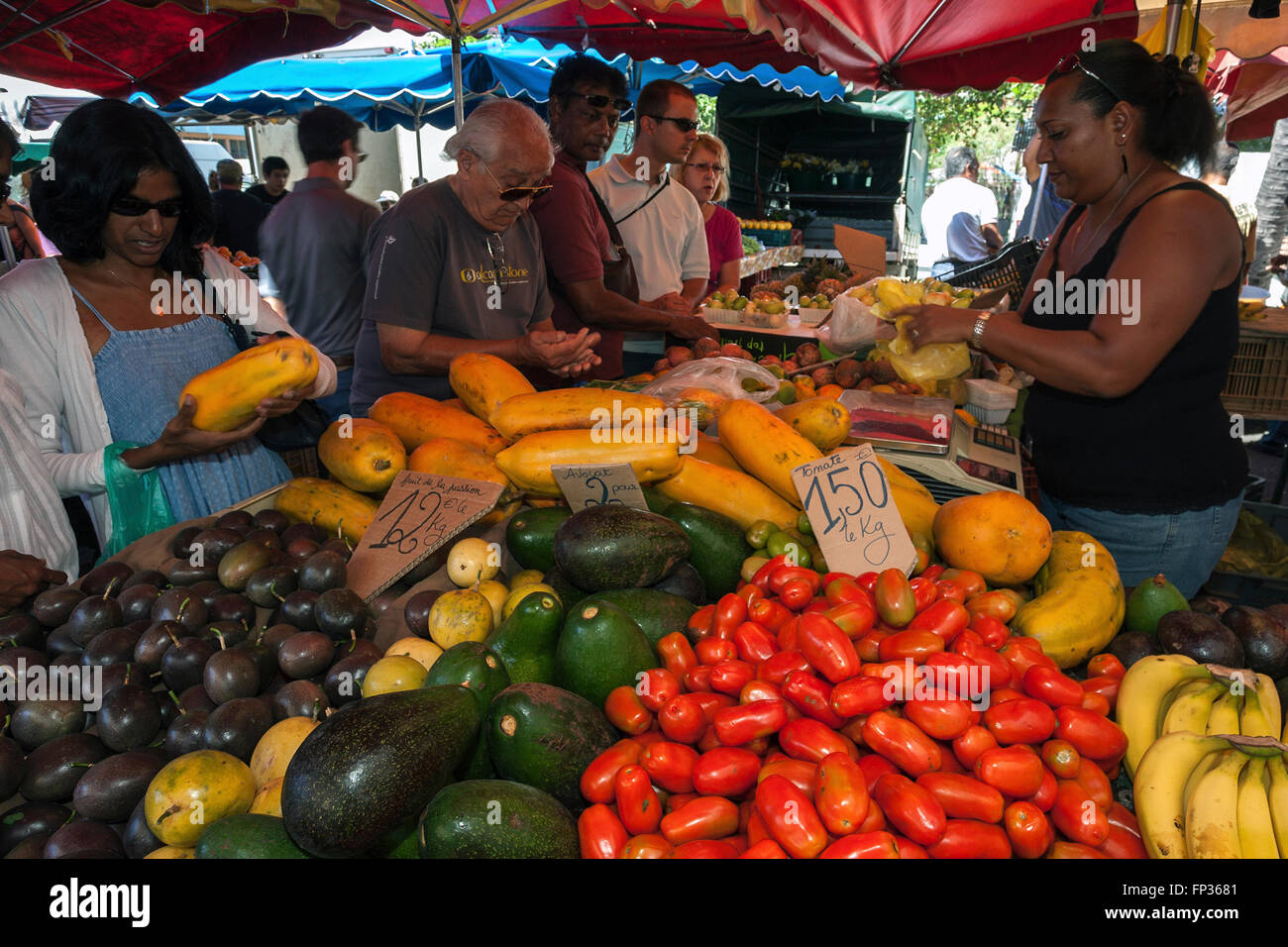 Vegetables and fruit for sale, stall, market, Saint Paul, Reunion Stock Photo