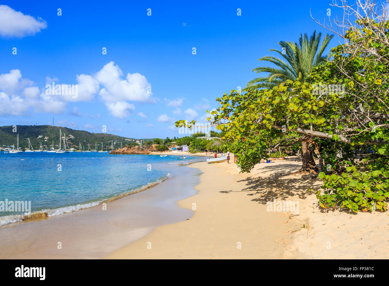 Sandy beach and shoreline at Pigeon Point on English Harbour with