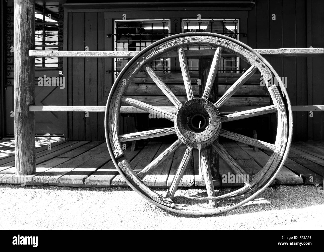 Wild West Wagon Wheel, General Store Stock Photo