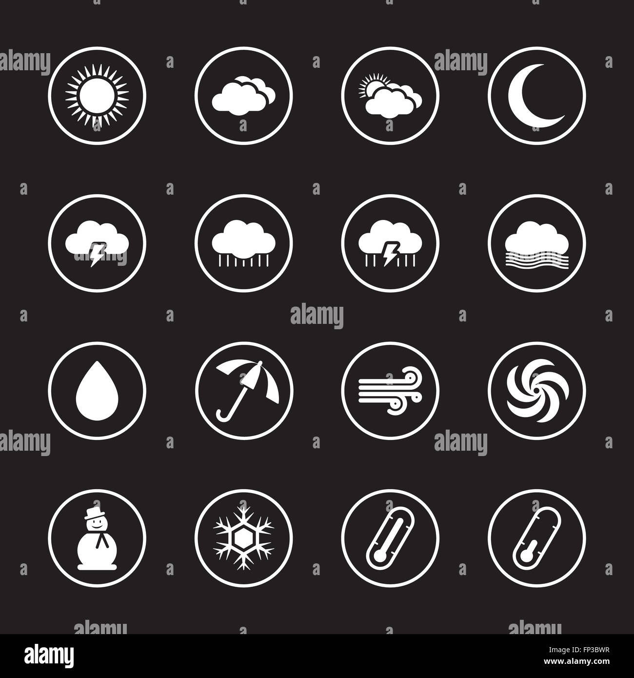 [JPEG] white flat weather icon set with circle frame for web, UI ...