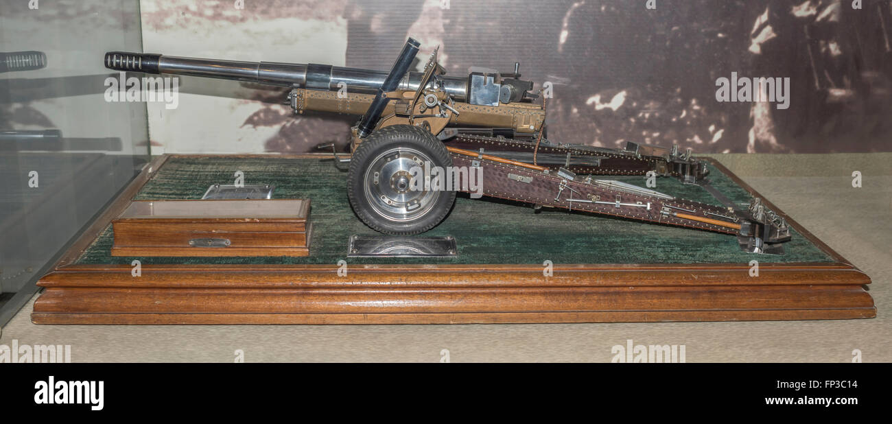 MOSCOW, RUSSIA- DECEMBER 16- Current model of a howitzer-gun model 1937 year. Shoots half charge regular cartridge 7.62mm at the Stock Photo