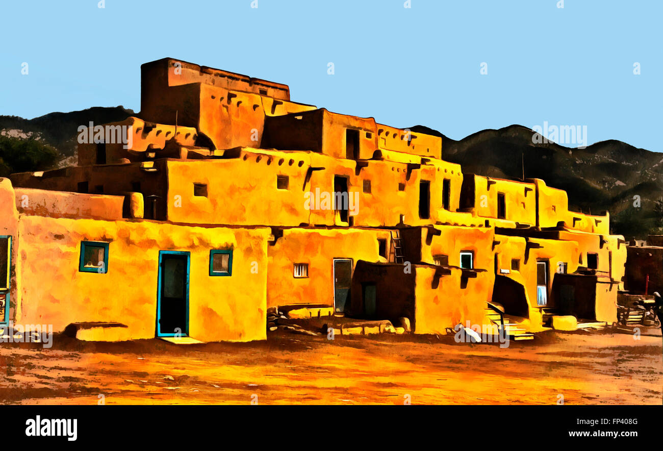 Pueblos buildings on sunny day , Taos, New Mexico Stock Photo Alamy