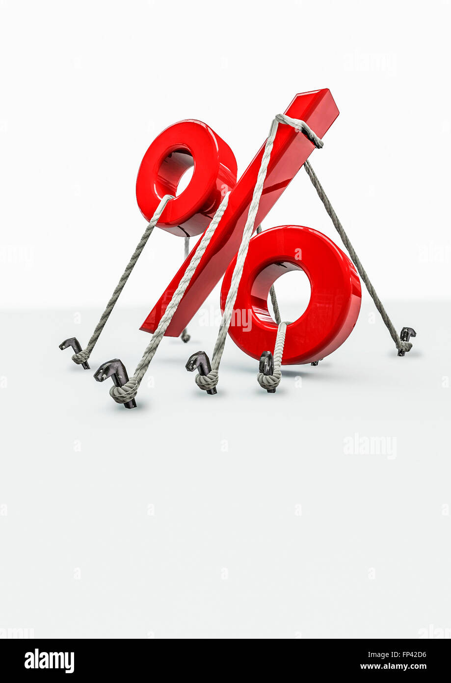 Tied down percentage / 3D render of percentage symbol tied down with