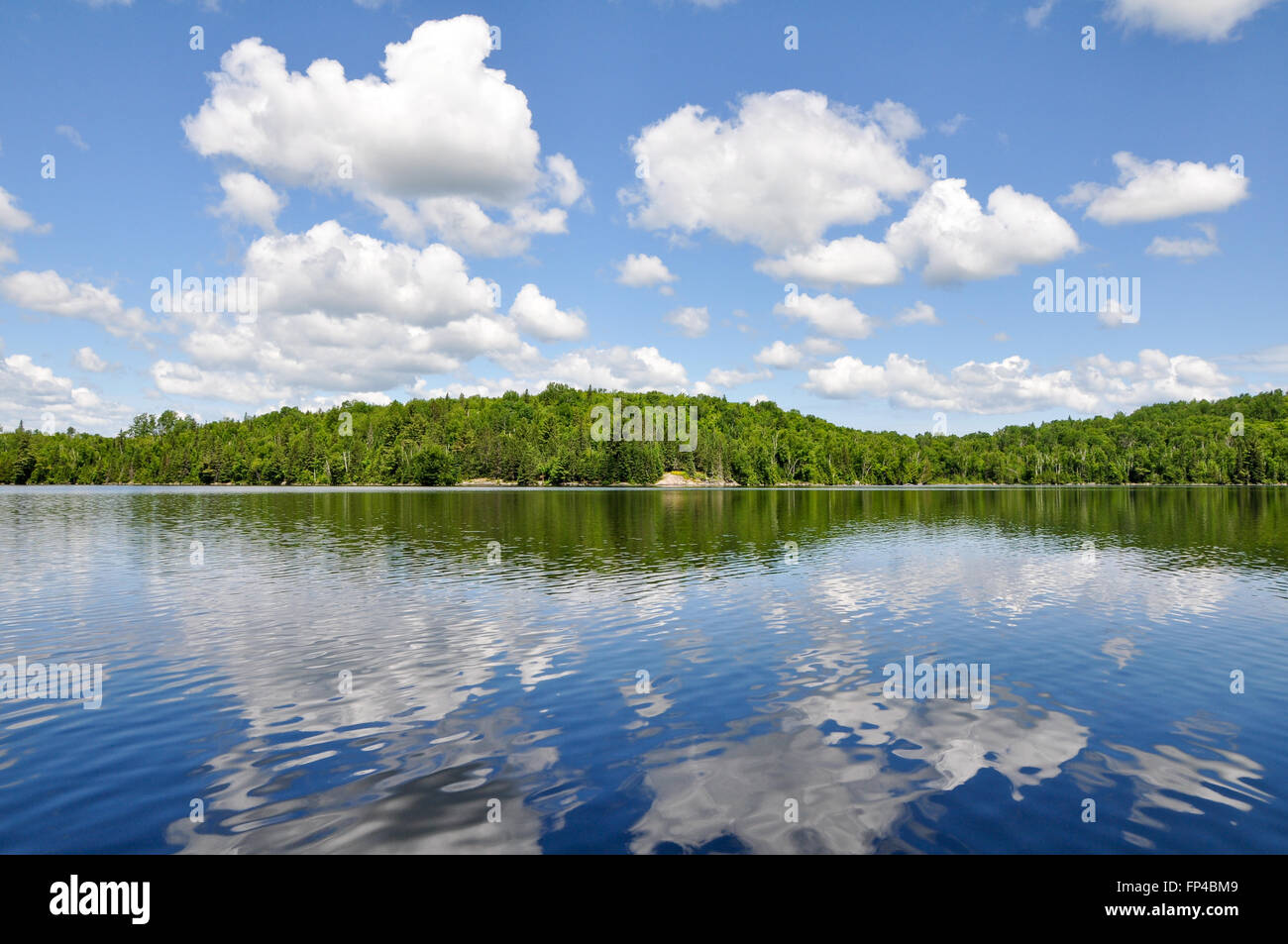 Lake in Algonquin National Park, Ontario, Canada with reflection of clouds and sky Stock Photo