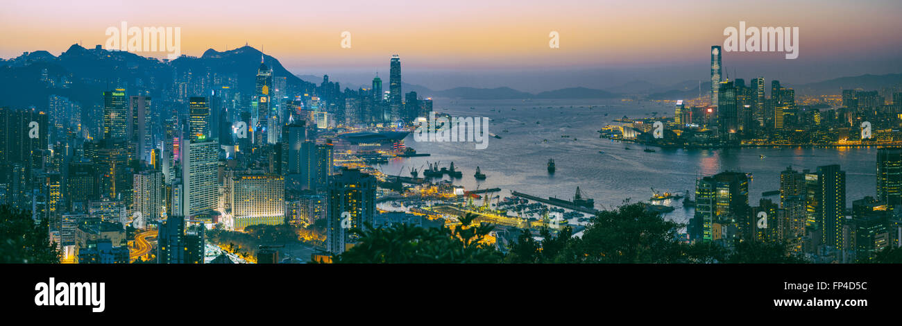 View of Hong Kong Victoria harbour at night. Stock Photo