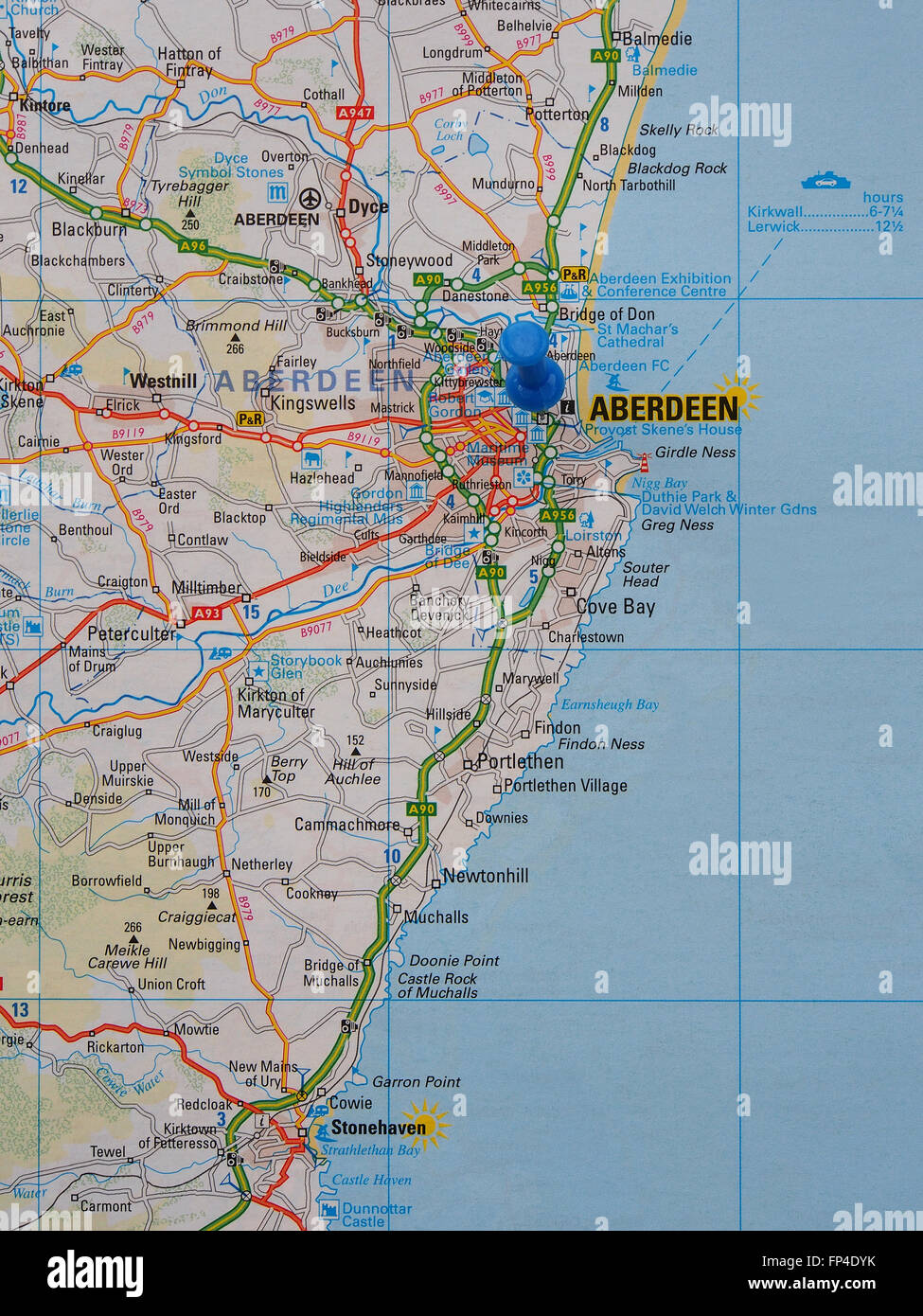 Road map of the east coast of Scotland, showing Aberdeen and the ...