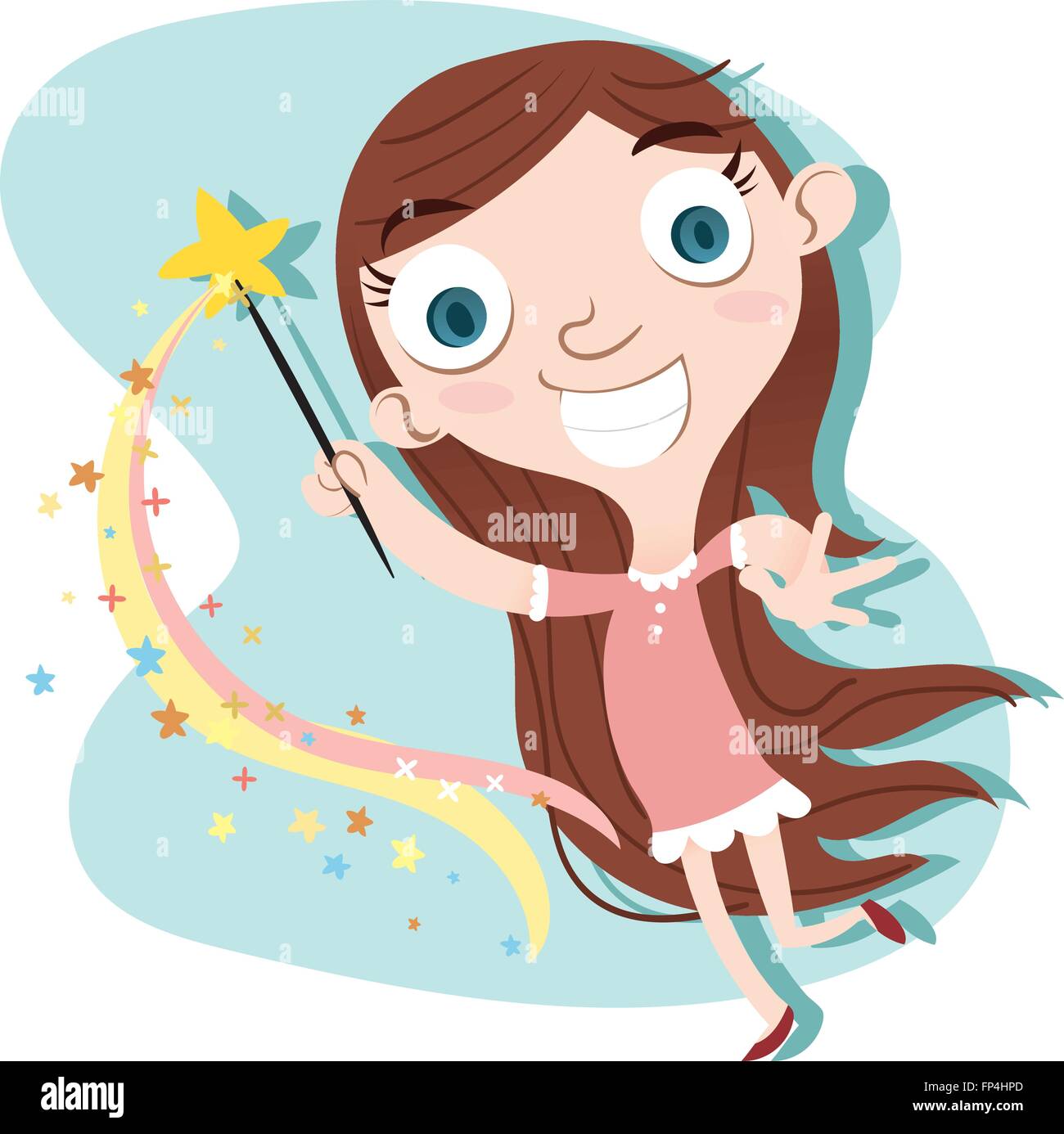 cartoon cute girl waving magic wand Stock Vector