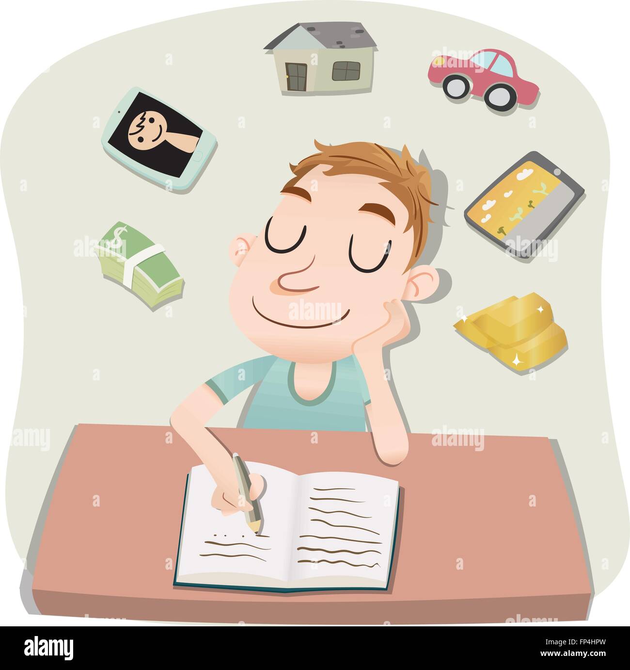 cartoon young man working daydreaming about what he want Stock Vector Image  & Art - Alamy