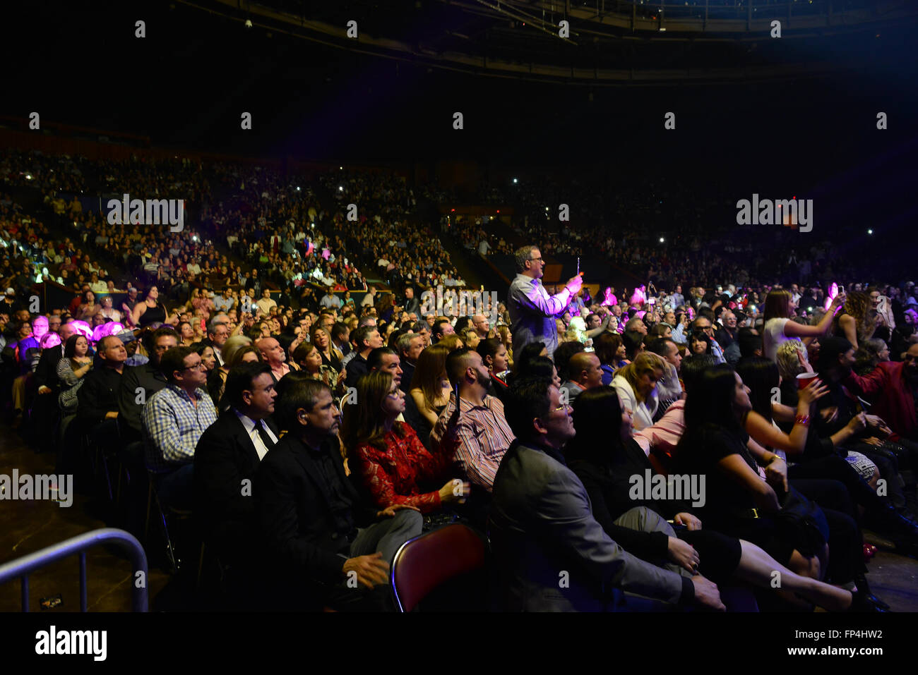Willy Chirino performs during Gilberto Santa Rosa & Willy Chirino Concert at James L Knight Center  Featuring: Atmosphere Where: Miami, Florida, United States When: 14 Feb 2016 Stock Photo
