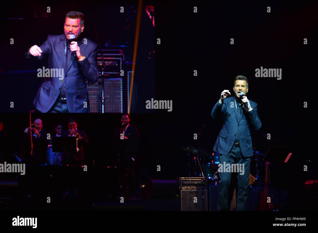 Willy Chirino performs during Gilberto Santa Rosa & Willy Chirino Concert at James L Knight Center  Featuring: Willy Chirino Where: Miami, Florida, United States When: 14 Feb 2016 Stock Photo