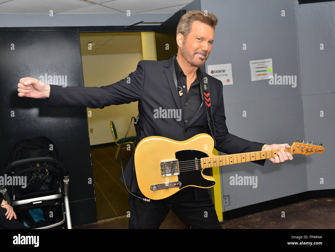 Gilberto Santa Rosa and Willy Chirino backstage ahead of their concert at the James L. Knight Center  Featuring: Willy Chirino Where: Miami, Florida, United States When: 14 Feb 2016 Stock Photo
