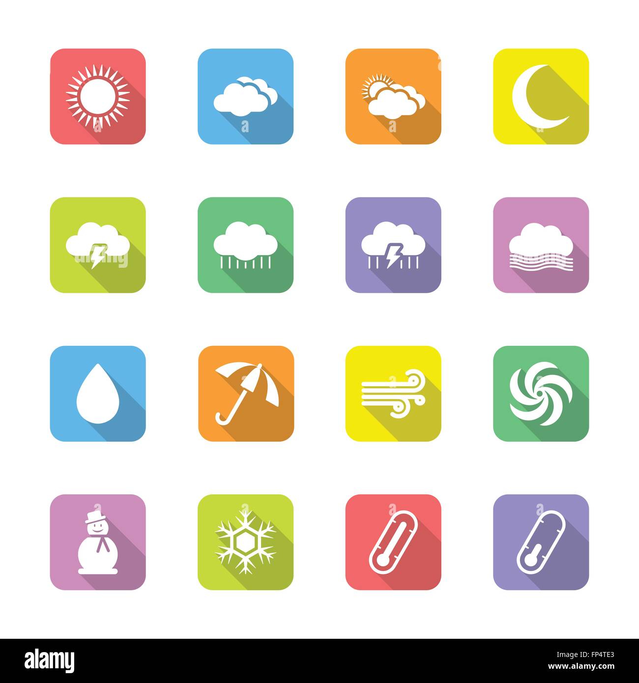 [JPEG] colorful flat weather icon set on rounded rectangle with shadow ...