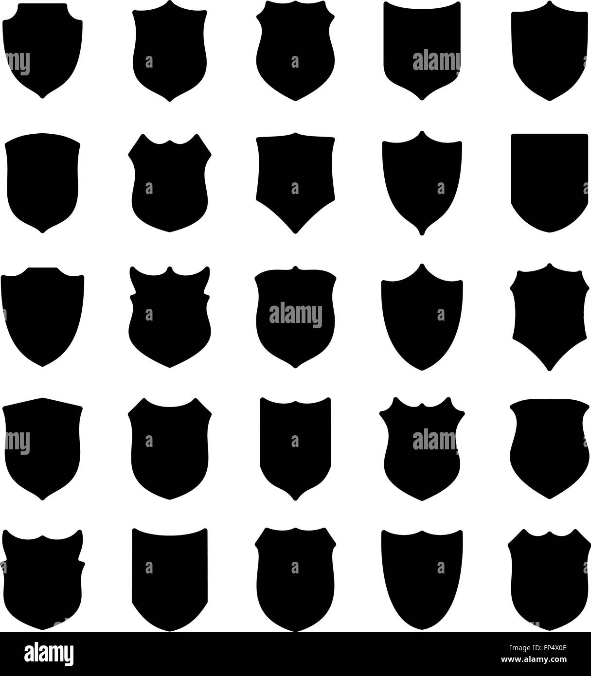 Large set of black shields silhouettes Stock Vector
