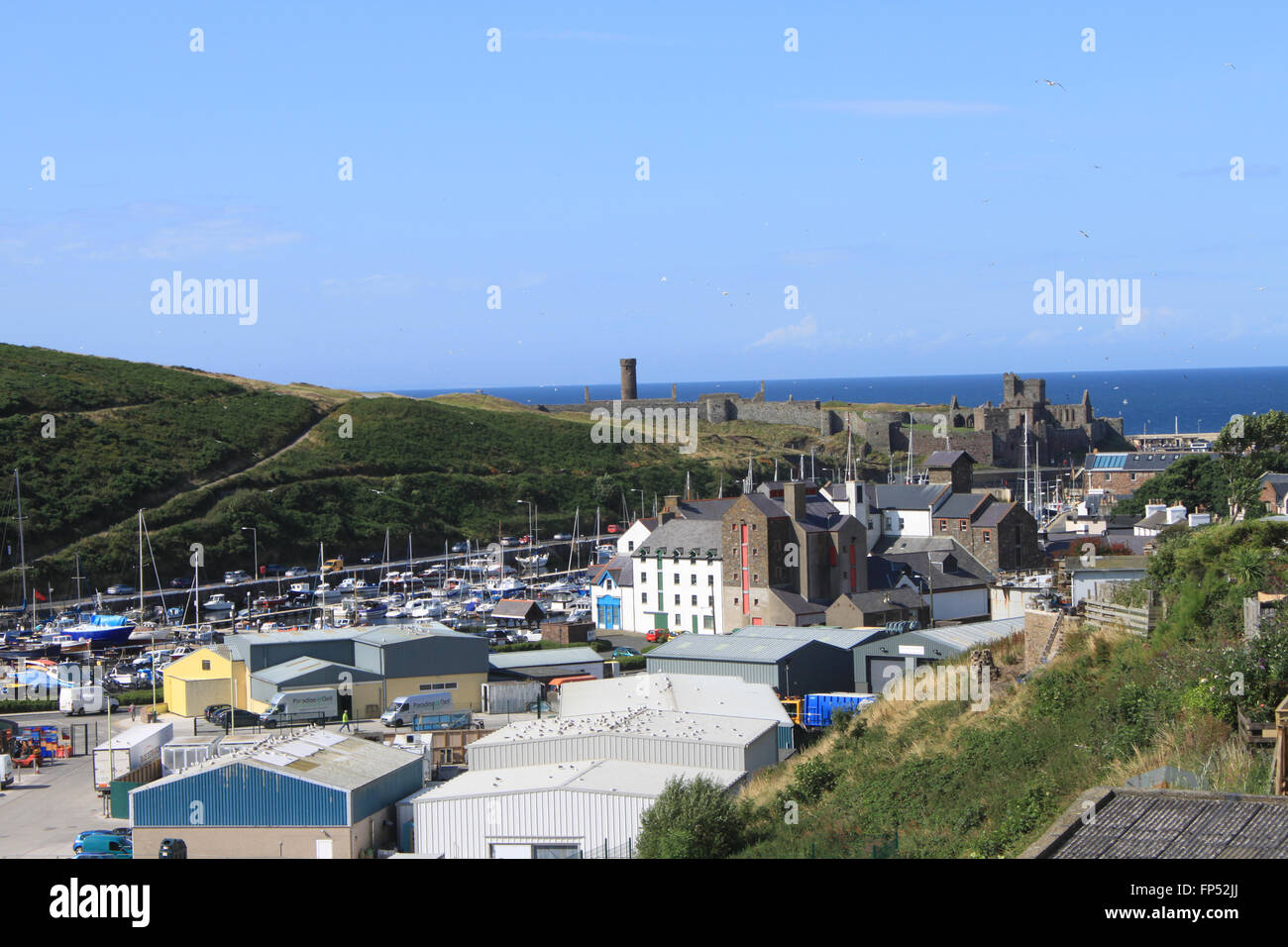 Peel Castle, Peel Harbour and Peel Hill, Peel, Isle of Man, British
