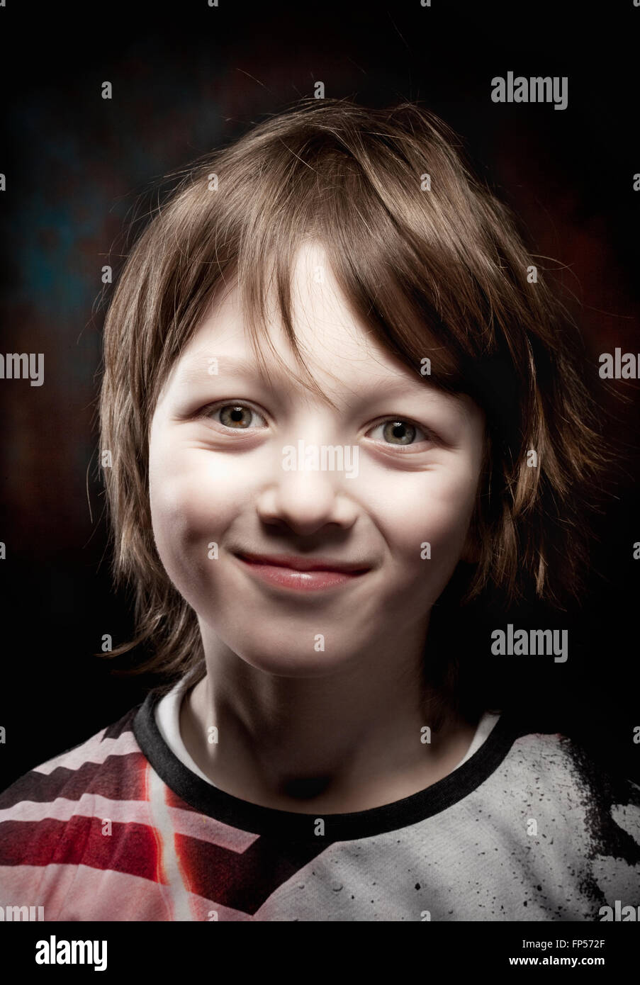 Portrait of a Boy with Blond Hair Smiling Stock Photo - Alamy