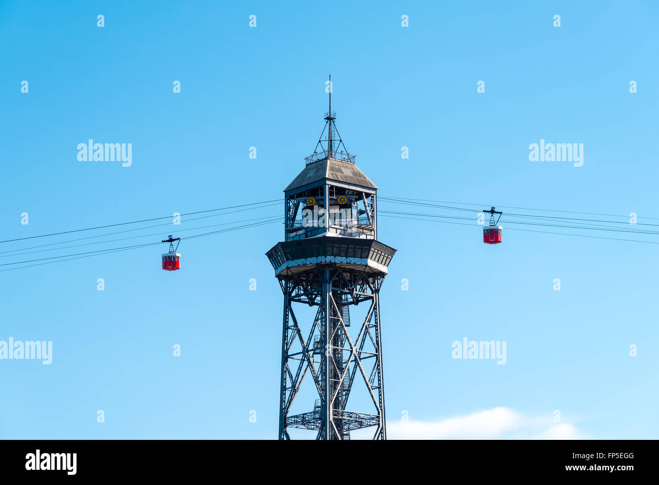 cable cars over barcelona harbor Stock Photo
