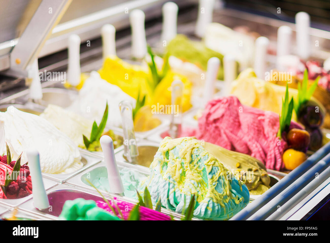 classic italian gourmet gelato gelatto ice cream display in shop Stock Photo