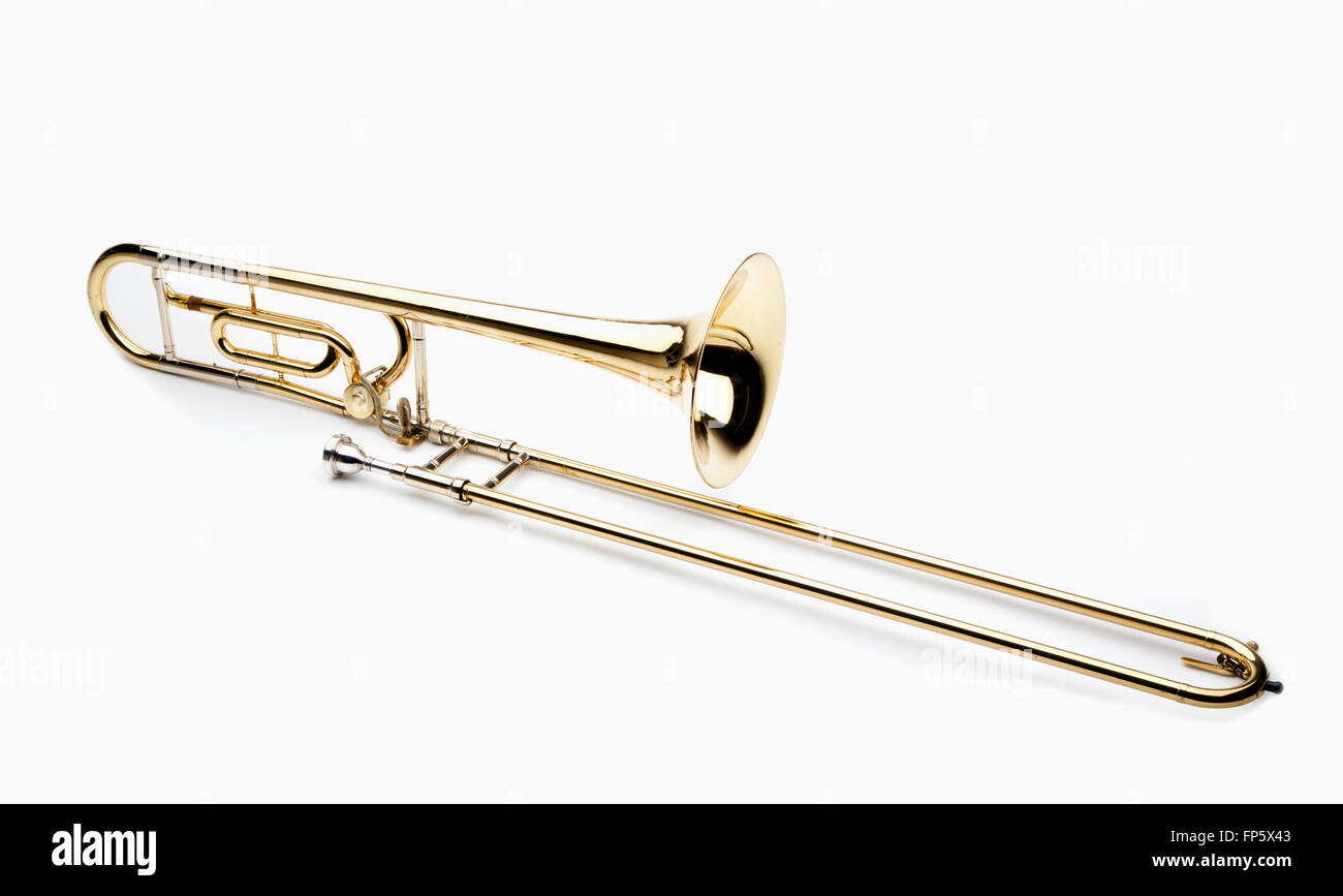 Brass slide trombone isolated on a white background Stock Photo