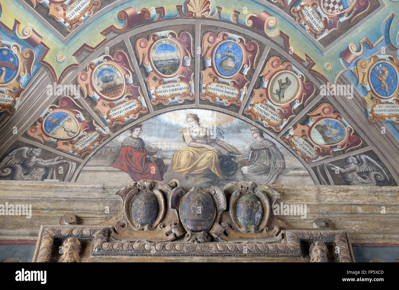 External atrium of Archiginnasio in Bologna, Italy on June 04, 2015 ...