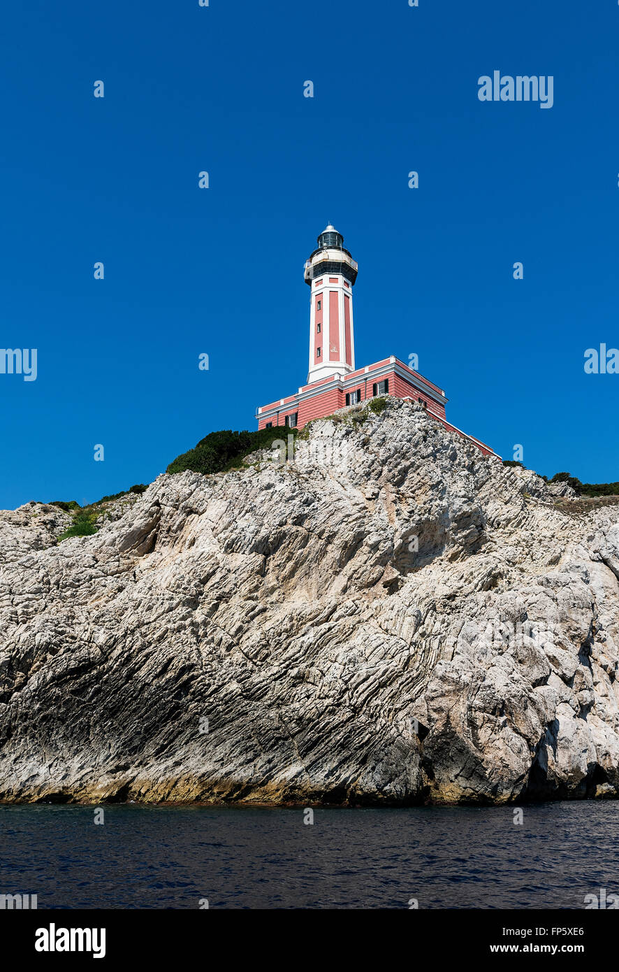 Lighthouse at Punta Carena, Capri Island, Province of Naples, Campania, Italy Stock Photo