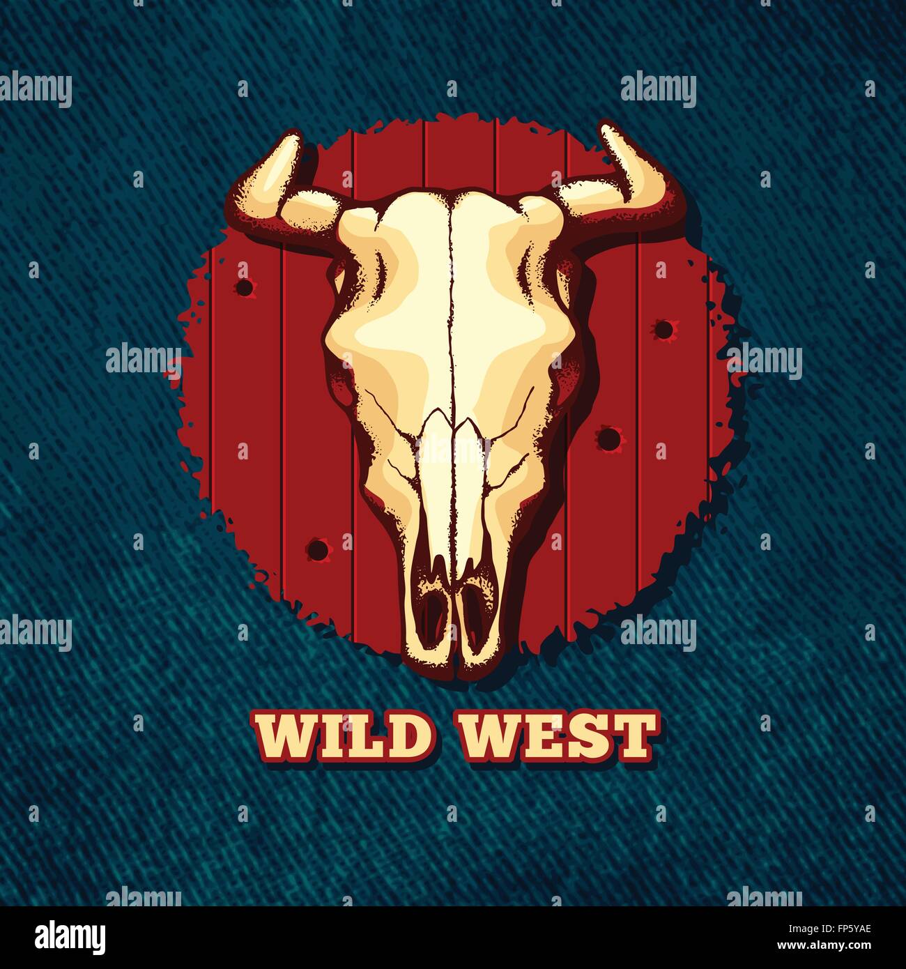 Vector illustration of cow skull on red background. Face view. Stock Vector