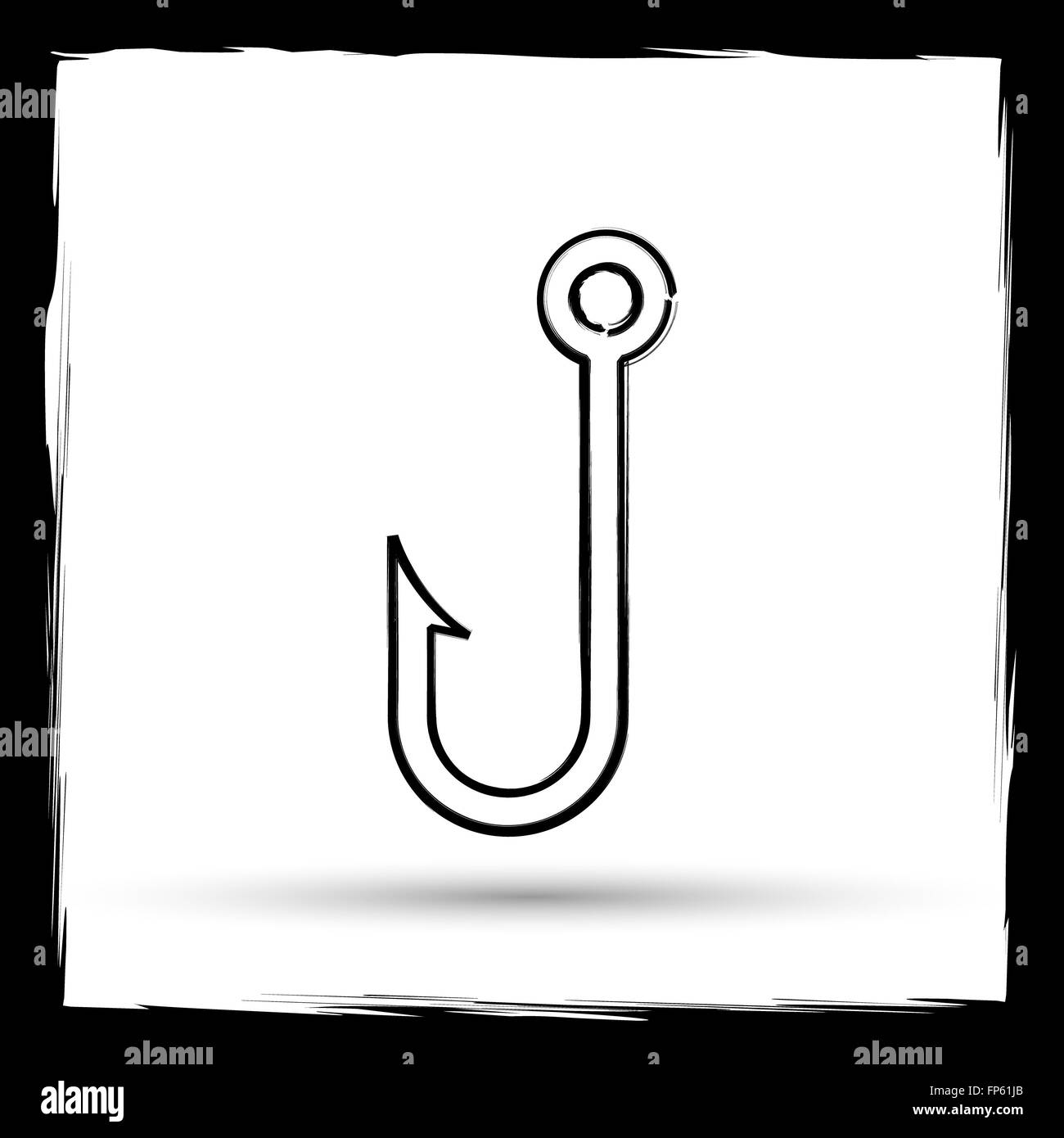 Fish hook icon. Internet button on white background. Outline design  imitating paintbrush Stock Photo - Alamy
